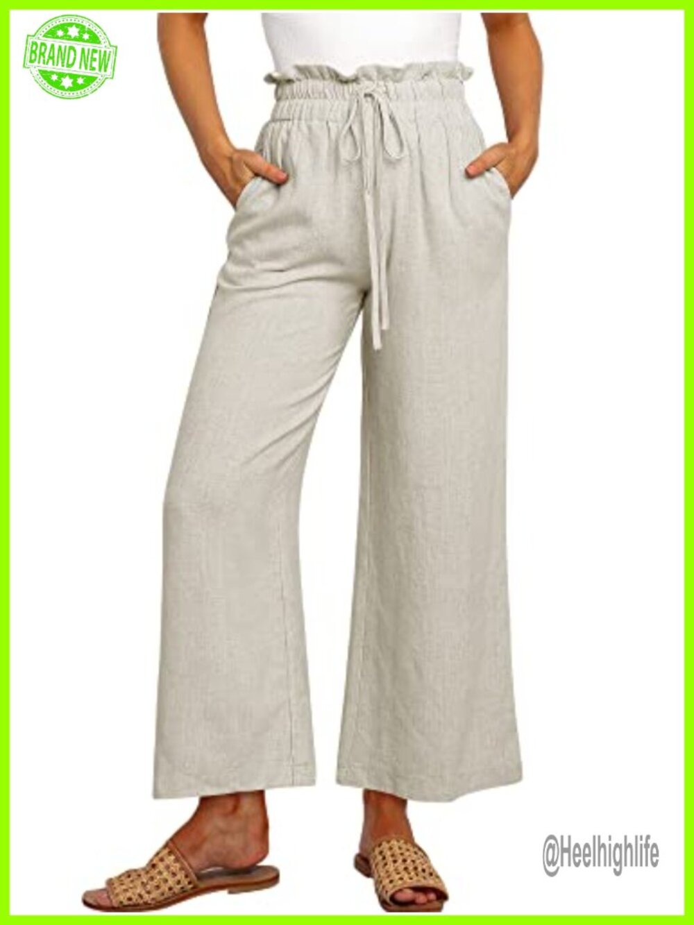 Linen Wide Leg High Waist Cropped Palazzo Pants Casual Summer Beach